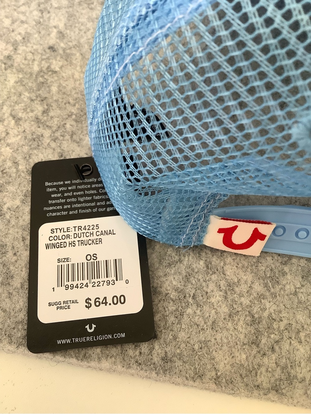 True Religion Blue Tie-Dye Trucker Hat with Pink Logo - Picture 6 of 6